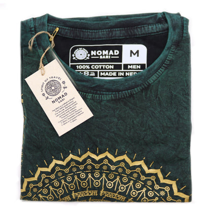 Nomad Sari Stonewashed Cotton T-Shirt - Mandala - Green