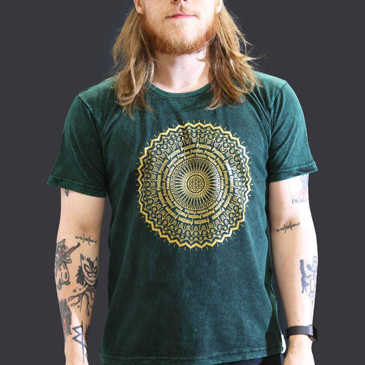 Nomad Sari koptatott pamut póló – Mandala – Zöld – L-es