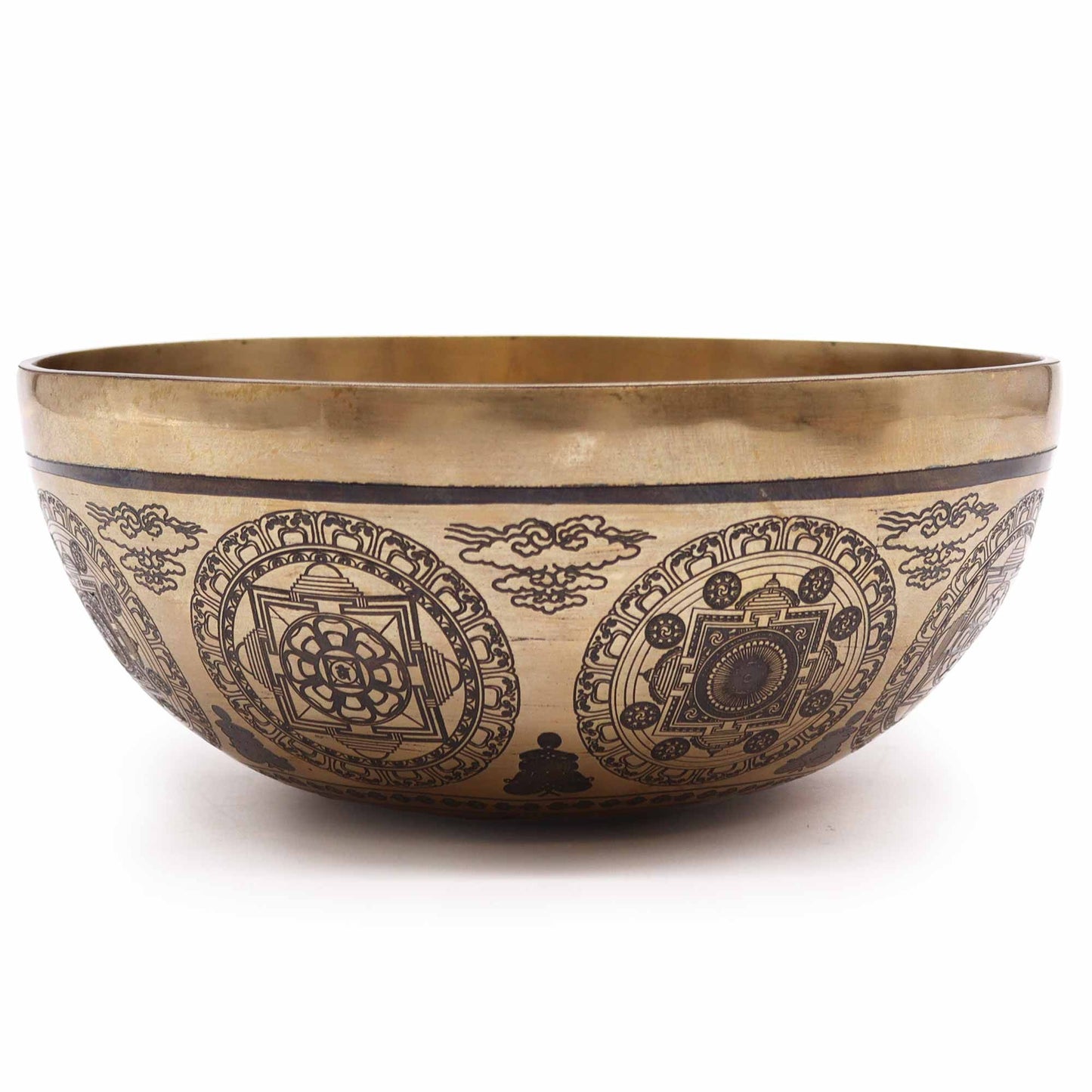 Tibeti Gyógyító Gravírozott Tál – 21cm – 7 Csakra és az Élet Virága