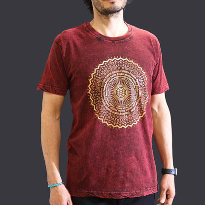 Nomad Sari Stonewashed pamut póló – Mandala – Bordó – M-es