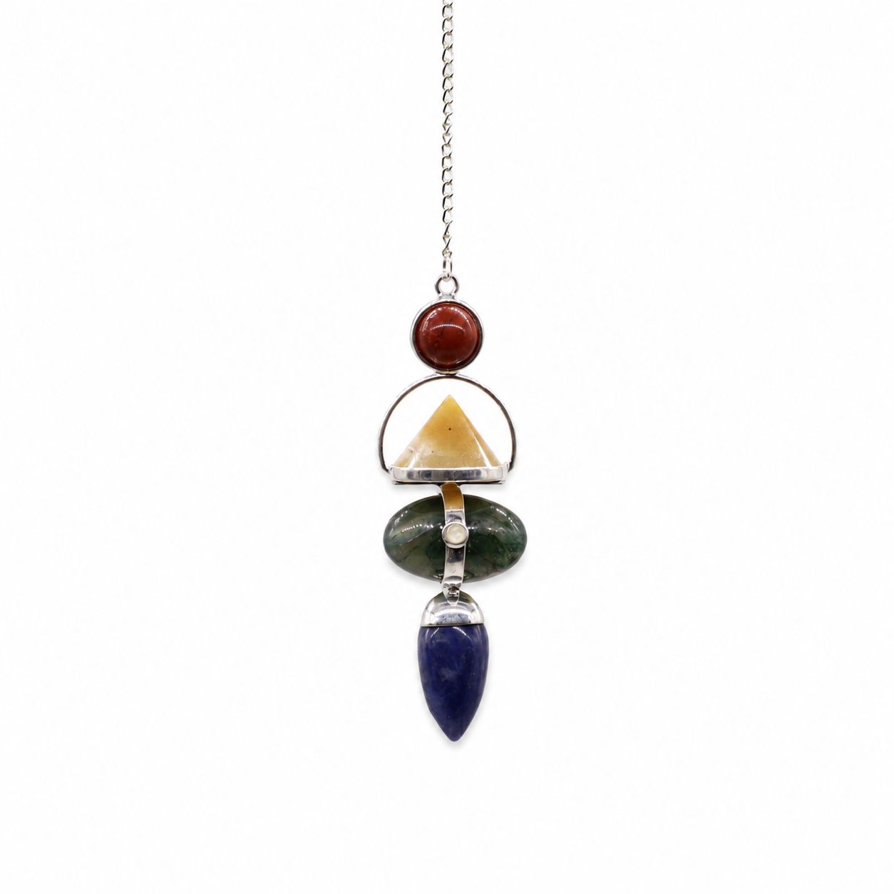Four Elements Gemstone Pendulum - Red Jasper, Yellow Aventurine, Moss Agate, Sodalite & Moonstone