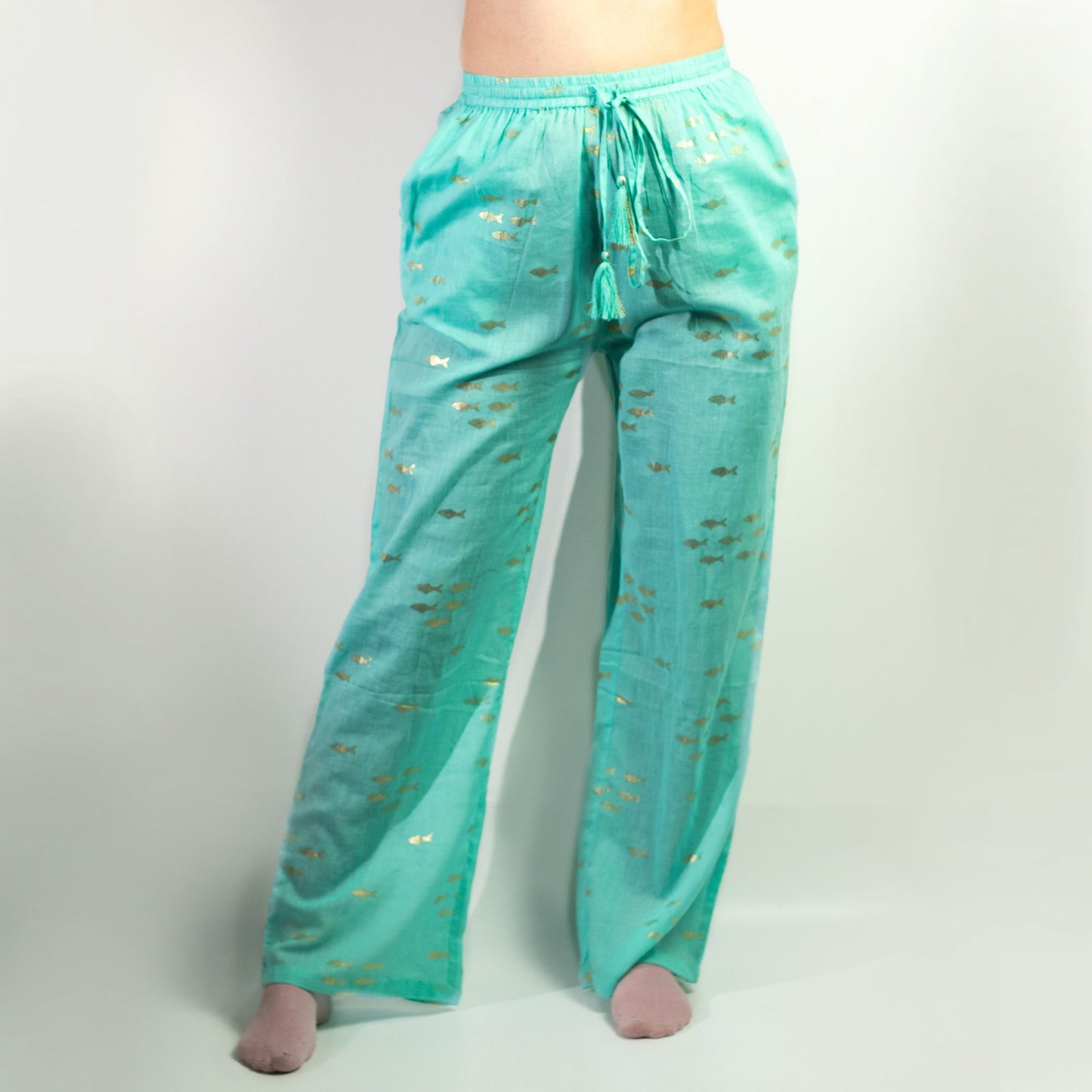 Nomad Sari On the Med Collection - Lounge Pants - Turquoise & Gold Fish