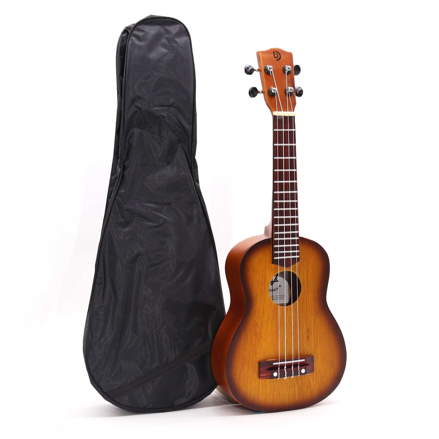 Kézműves ukulele – narancssárga „sunburst” kivitel (4 húros)