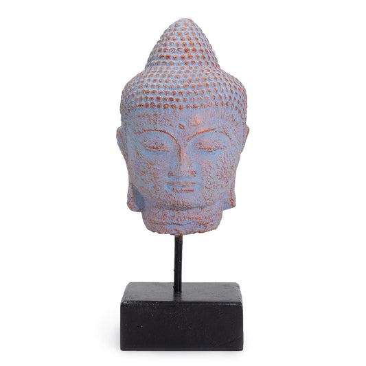 Nyugalom Buddhafej állványon – kék réz