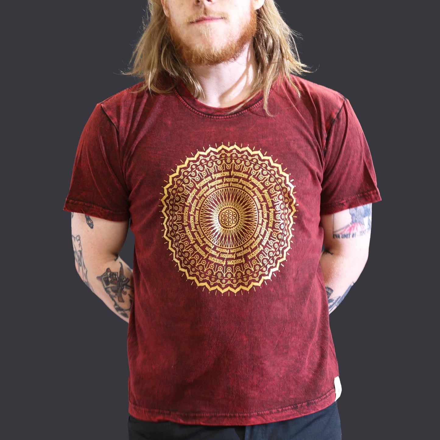 Nomad Sari Stonewashed Cotton T-Shirt - Mandala - Maroon
