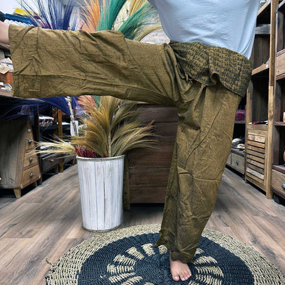 Jóga és fesztiválnadrág – thai halász mandala mantra narancssárga alapon