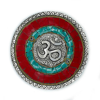 Om Plate tibeti dekor kúp- és füstölőtartó