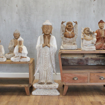 Kézzel faragott Buddha szobor - 100 cm Welcome - Fehérre meszelt
