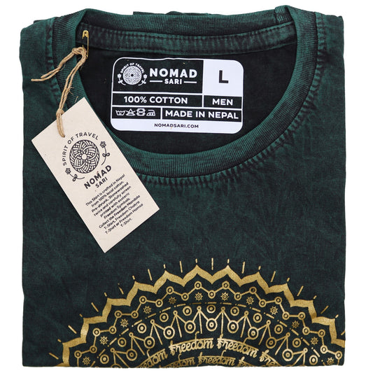 Nomad Sari koptatott pamut póló – Mandala – Zöld – L-es