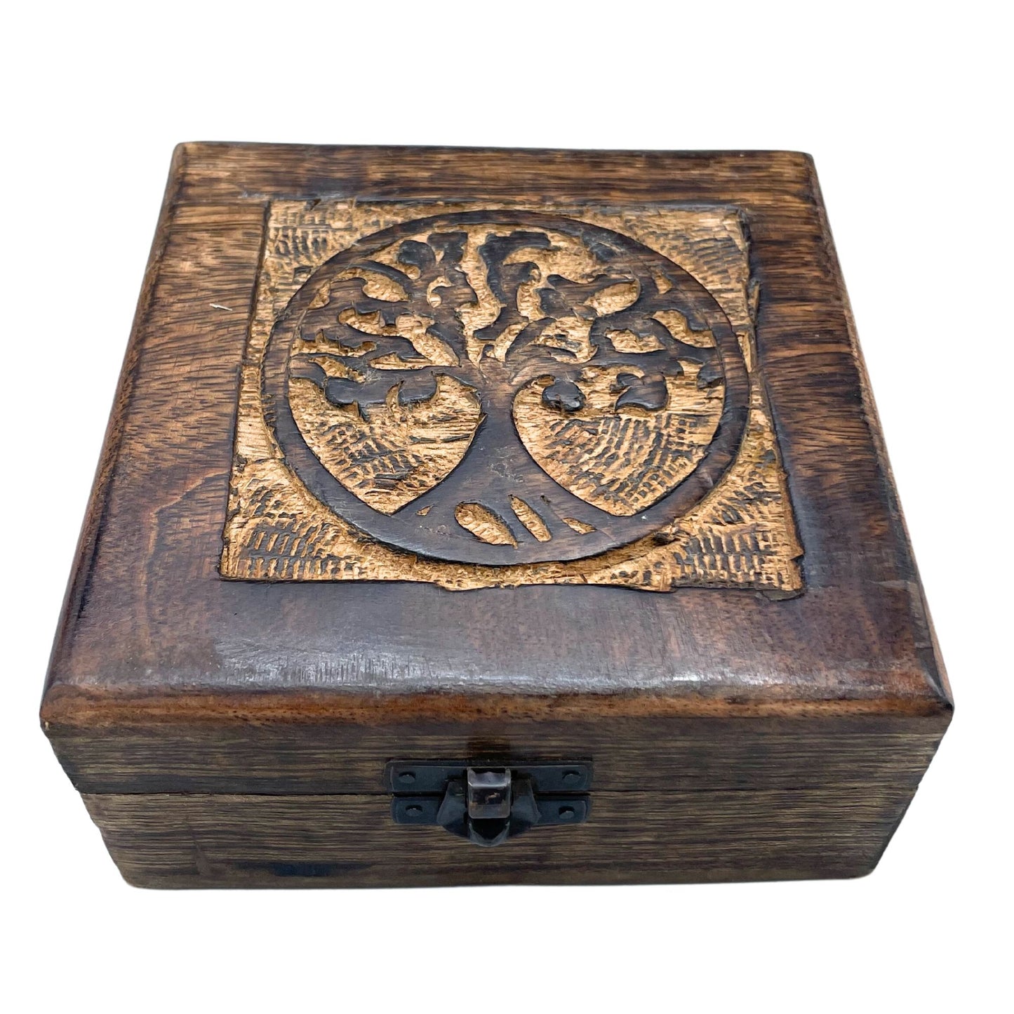 Négyzet alakú fából készült emlékdoboz 13x13x6 cm - Életfa