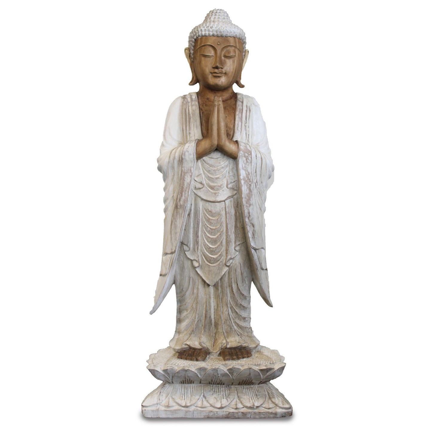 Kézzel faragott Buddha szobor - 100 cm Welcome - Fehérre meszelt
