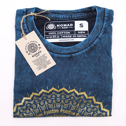 Nomad Sari koptatott pamut póló – Mandala – Kék – S