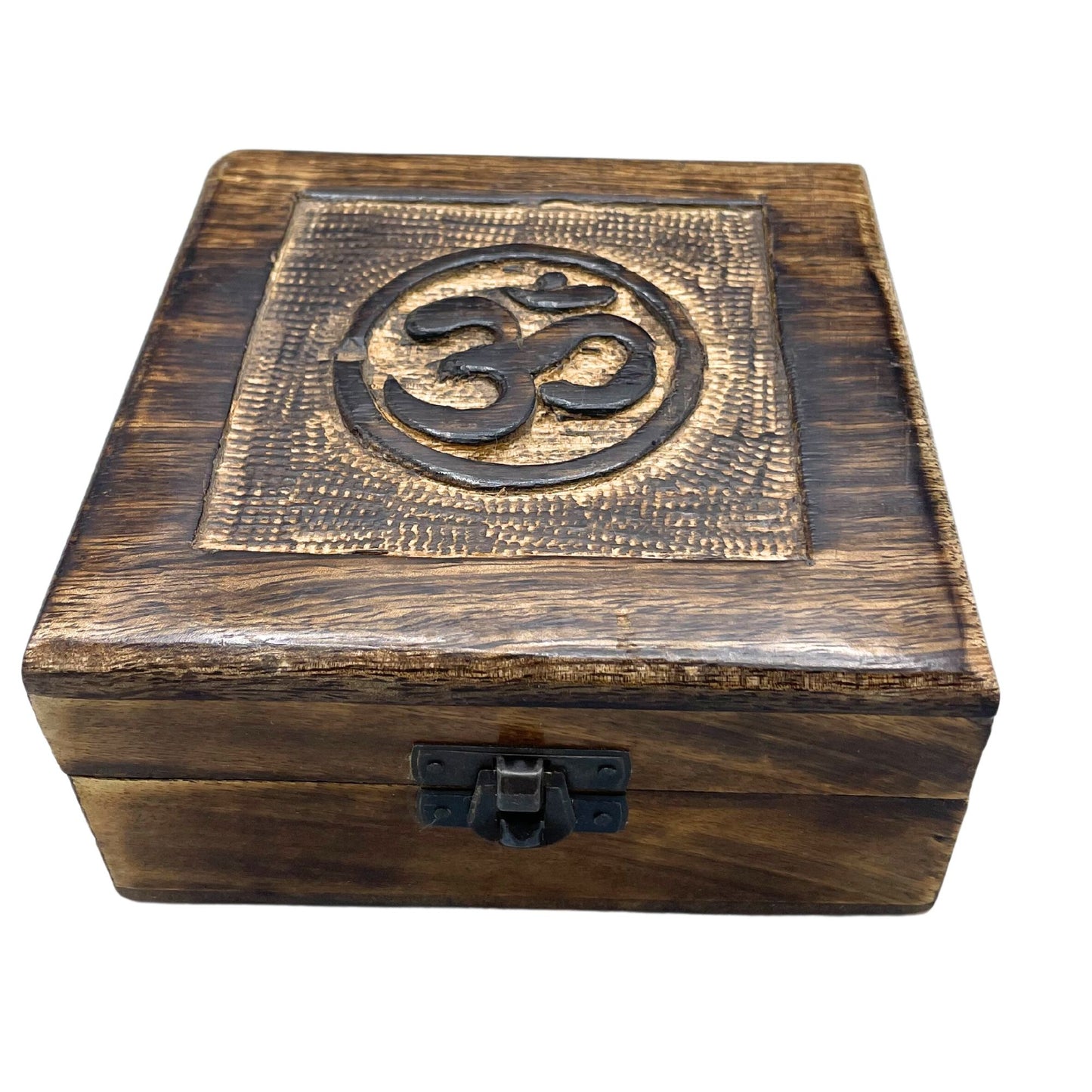 Négyzet alakú fából készült emléktárgy doboz 13x13x6cm - Om