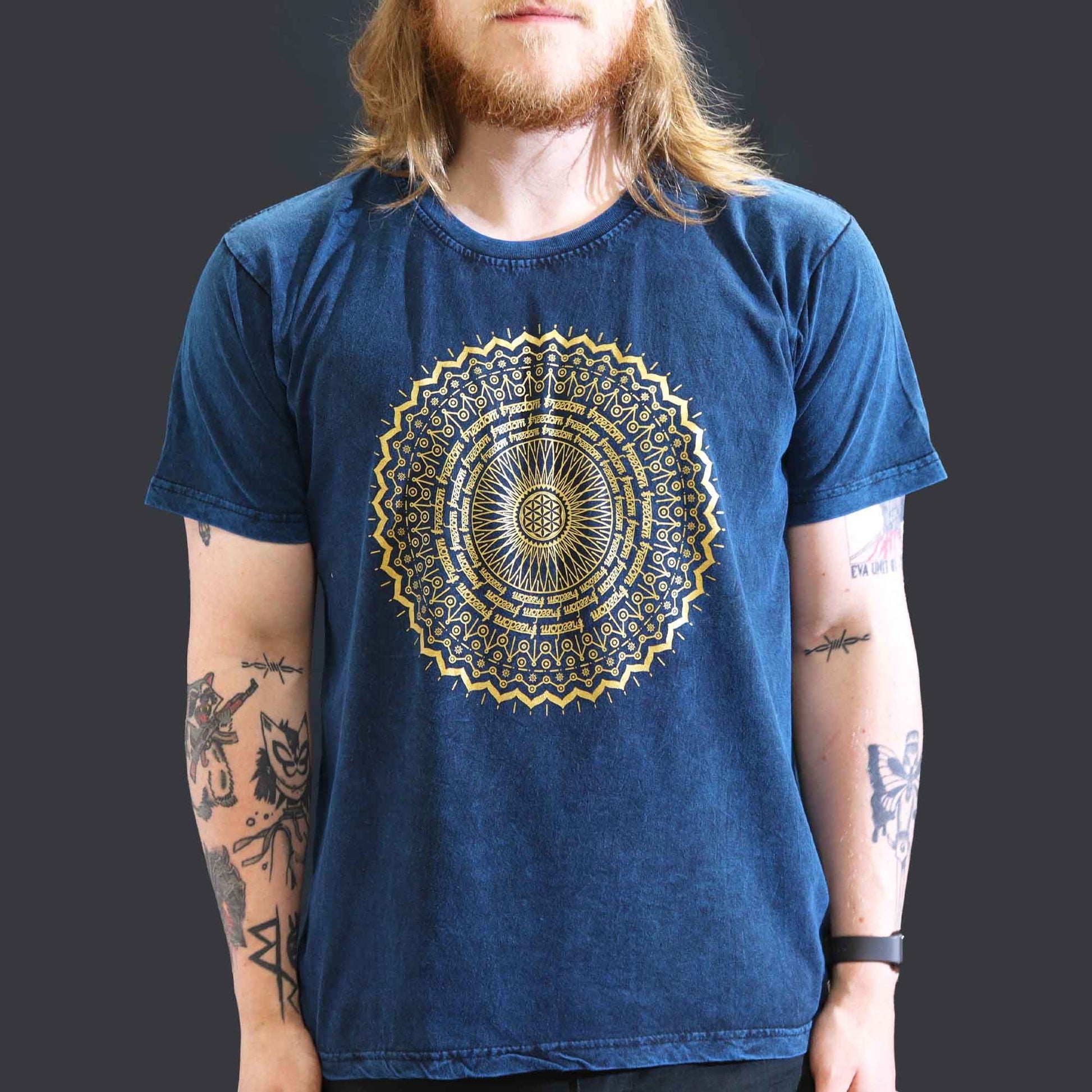 Nomad Sari Stonewashed Cotton T-Shirt - Mandala - Blue