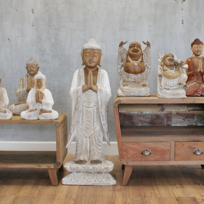Kézzel faragott Buddha szobor - 100 cm Welcome - Fehérre meszelt
