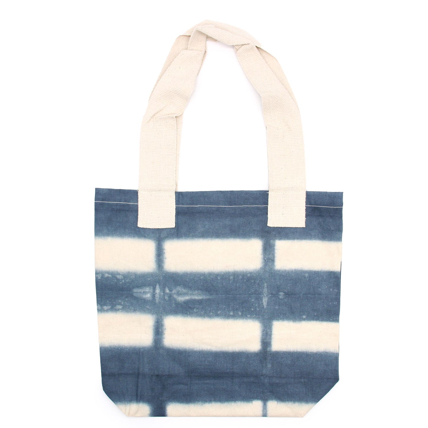 Természetes Batikolt Pamuttáska (8oz) - 38x42x12cm - Szürke Kockák - Natúr Fogantyú