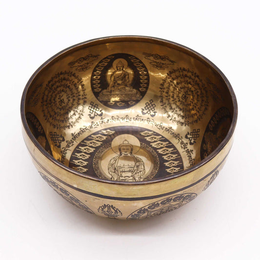 Tibeti gyógyító vésett tál – 21 cm – 5 Buddha