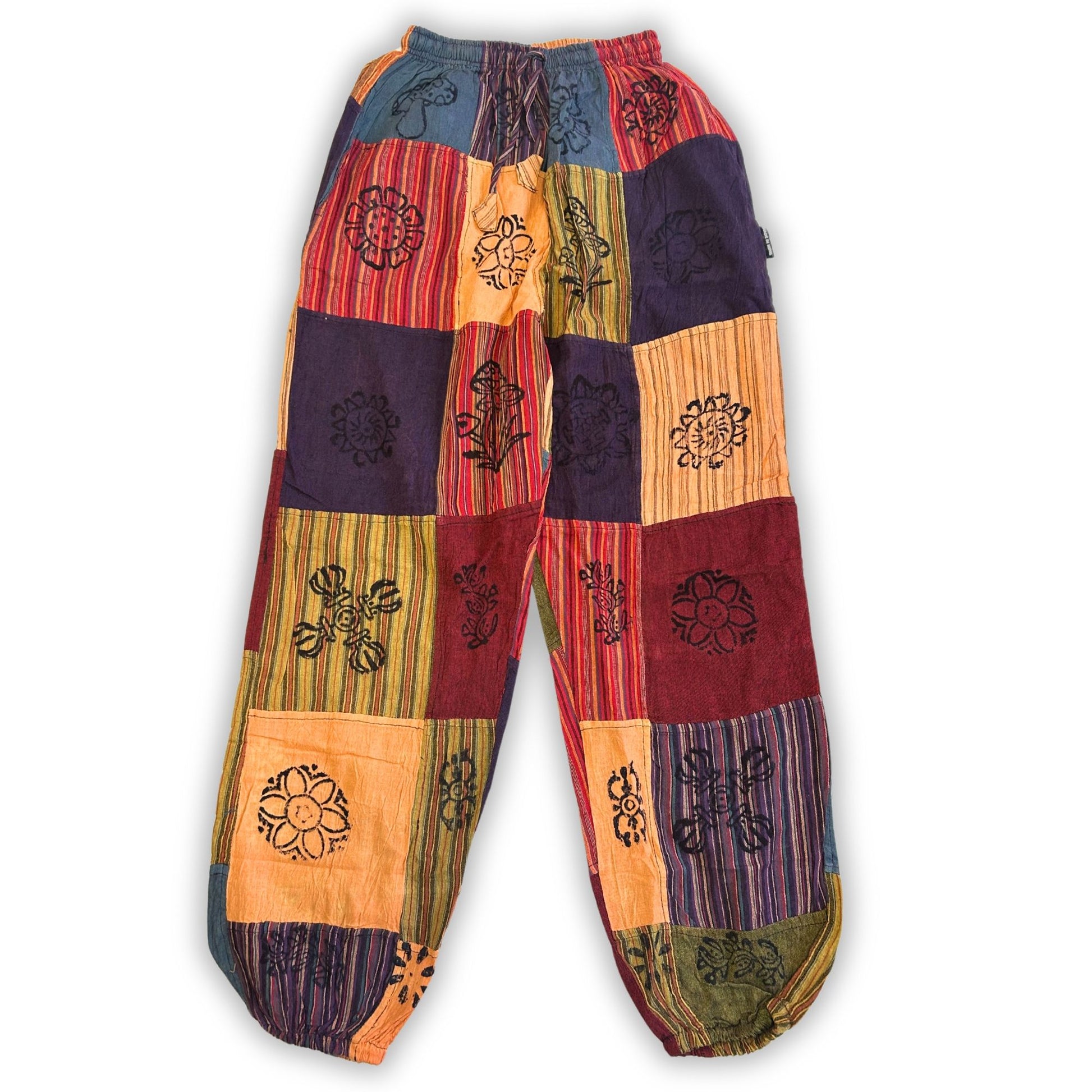 Nomad Sari Mushroom Pants - Block Print Designs - Orange Tones