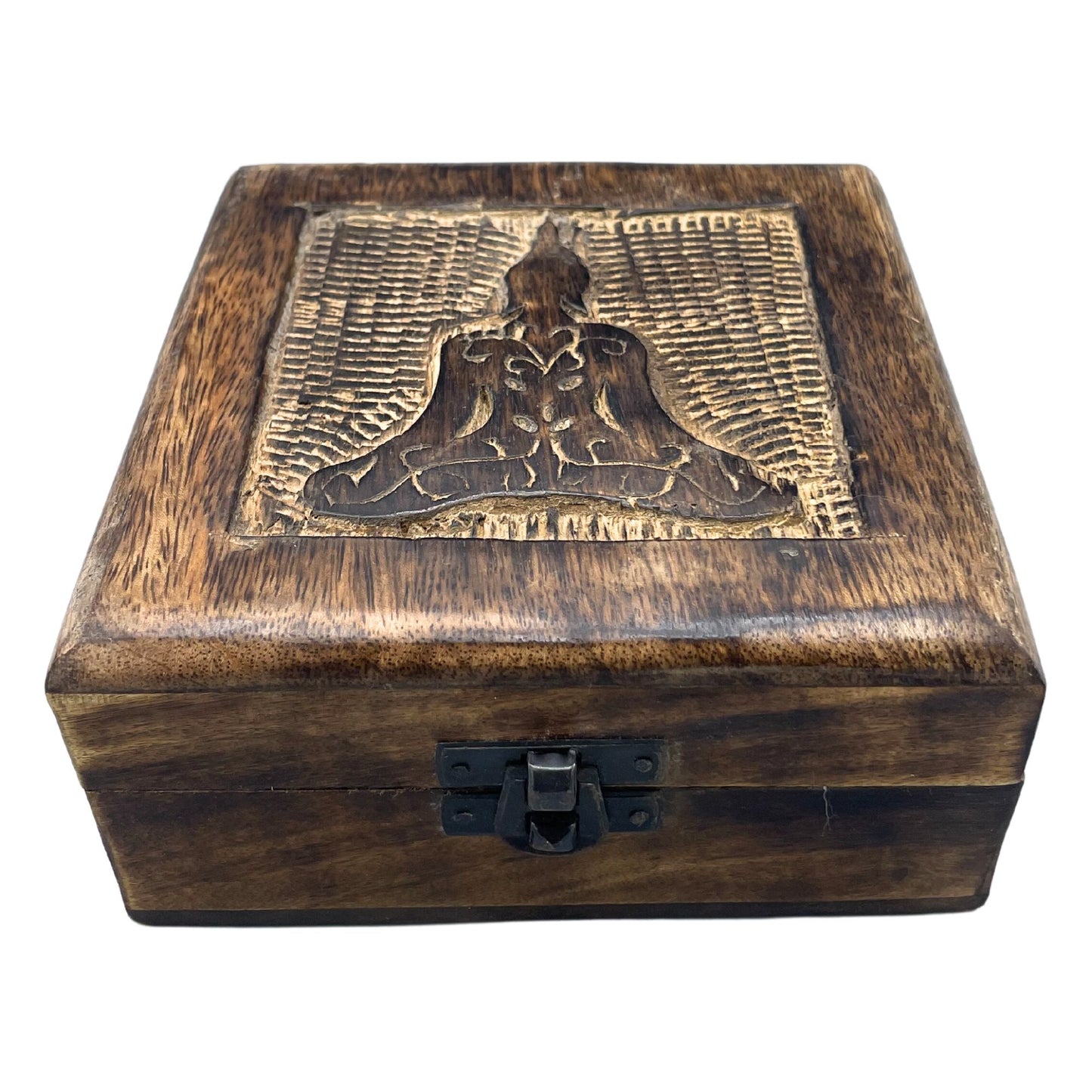 Négyzet alakú fából készült emléktároló doboz 13x13x6 cm – Buddha
