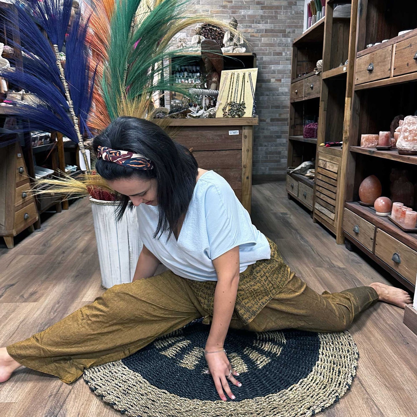 Jóga és fesztiválnadrág – thai halász mandala mantra narancssárga alapon