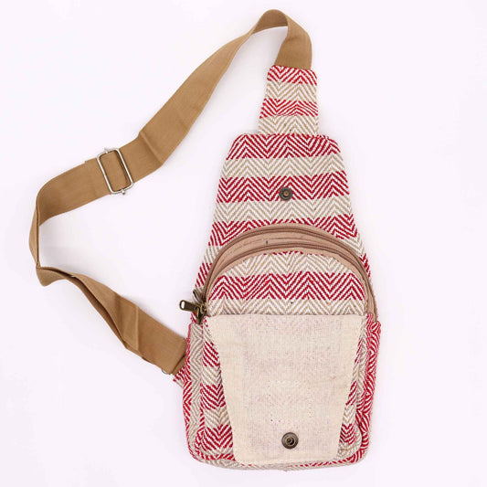 Body Cross Bag natúr pamut - barna és rózsaszín