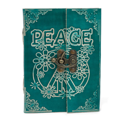 Leather Green Peace with Lock Notebook (18x13 cm)