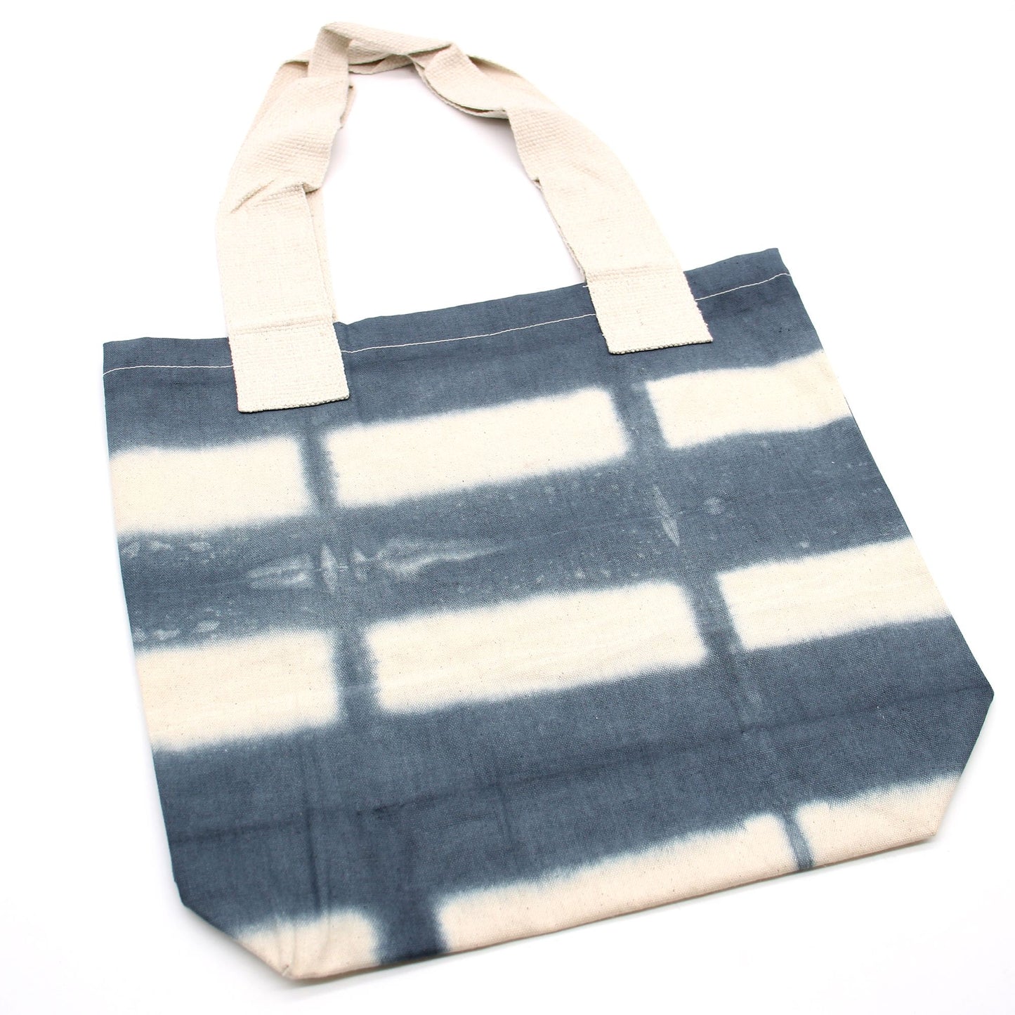 Természetes Batikolt Pamuttáska (8oz) - 38x42x12cm - Szürke Kockák - Natúr Fogantyú