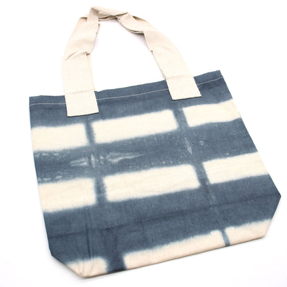 Természetes Batikolt Pamuttáska (8oz) - 38x42x12cm - Szürke Kockák - Natúr Fogantyú