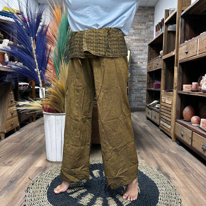 Jóga és fesztiválnadrág – thai halász mandala mantra narancssárga alapon