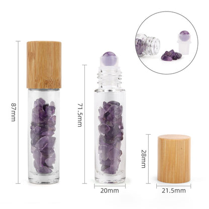 Drágakő illóolaj roll-on üvegcsék - Ametiszt - Fa kupakkal + drágakő roll-on heggyel 5 ml-es üvegcsékhez - Ametiszt