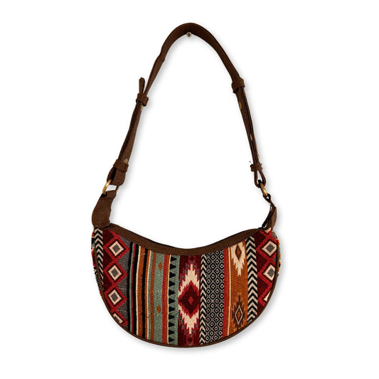 Jacquard Hobo táska – Gazdag barnák (barna pánt)