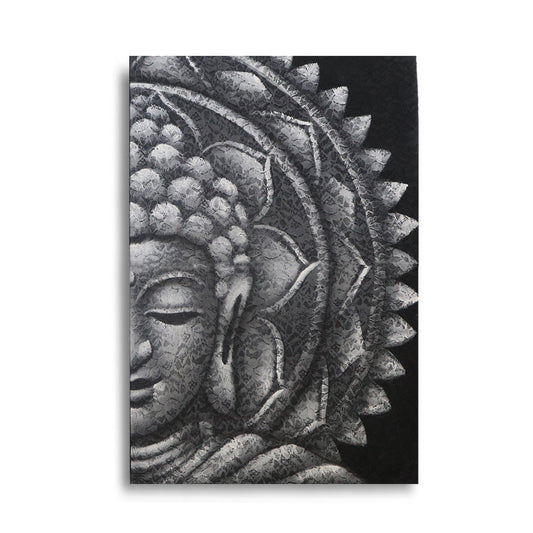 Szürke fél Buddha mandala 60x80 cm