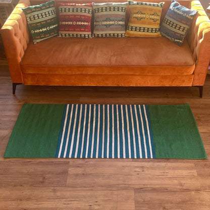 Indiai pamutszőnyeg - 70x170cm - Kék/zöld