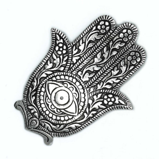 Polírozott alumínium Hamsa füstölőtartó 14 cm