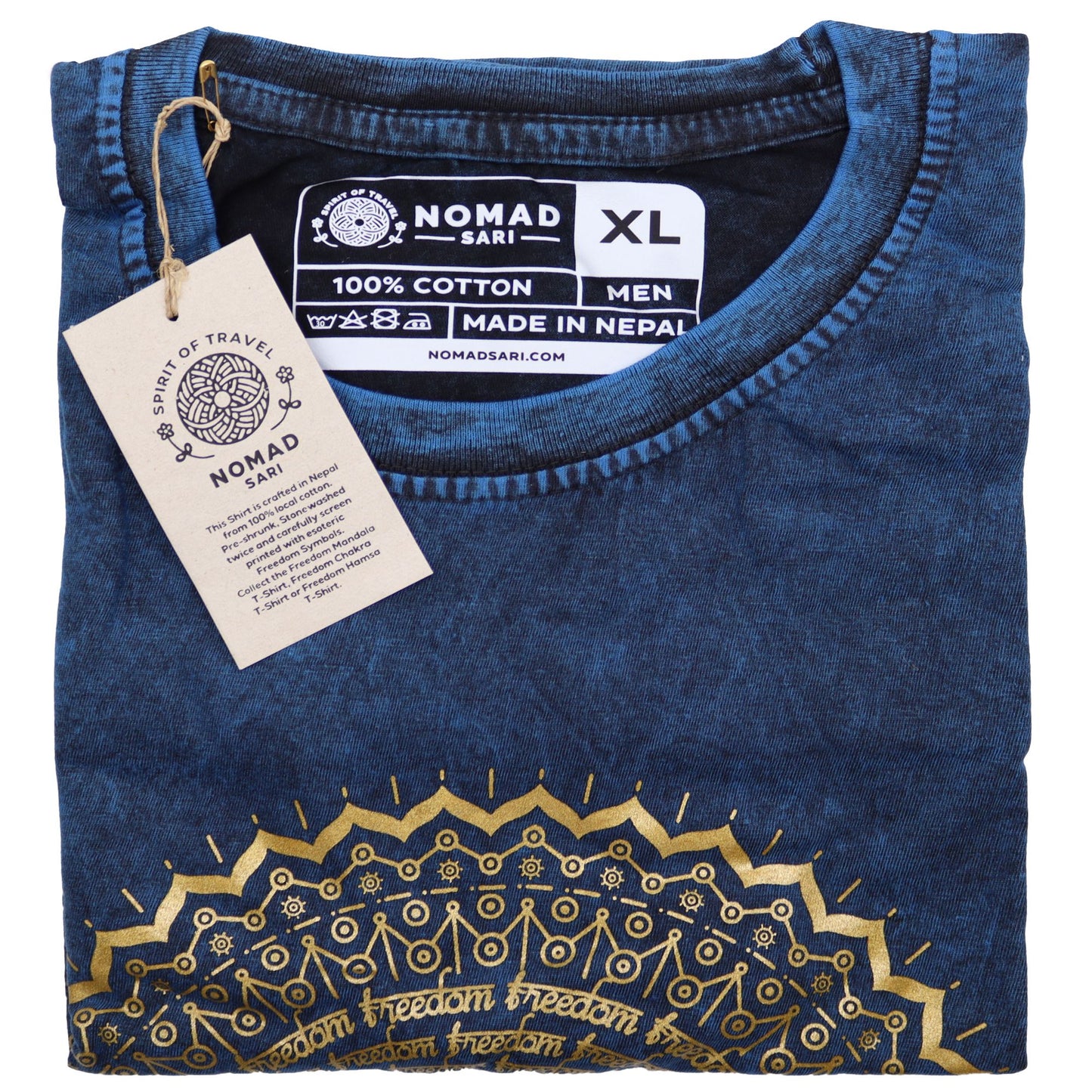 Nomad Szári Kőmosott Pamut Póló – Mandala – Kék – XL