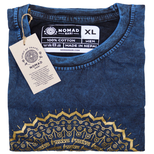 Nomad Szári Kőmosott Pamut Póló – Mandala – Kék – XL