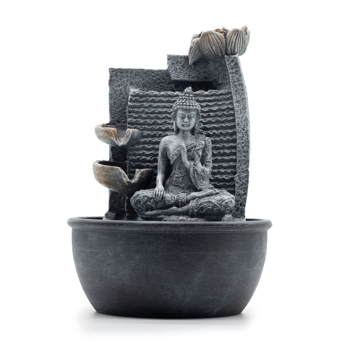 Asztali vízi szökőkút - 19x19x28cm - Buddha, lótuszvirág kaszkádos edényekx