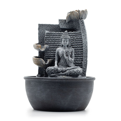 Asztali vízi szökőkút - 19x19x28cm - Buddha, lótuszvirág kaszkádos edényekx