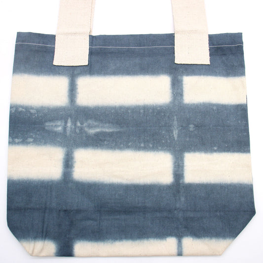 Természetes Batikolt Pamuttáska (8oz) - 38x42x12cm - Szürke Kockák - Natúr Fogantyú