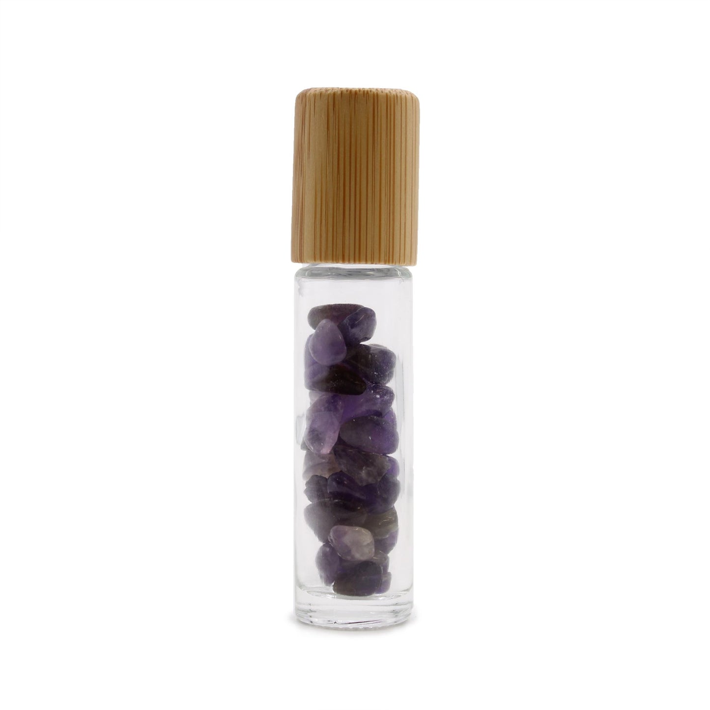 Drágakő illóolaj roll-on üvegcsék - Ametiszt - Fa kupakkal + drágakő roll-on heggyel 5 ml-es üvegcsékhez - Ametiszt