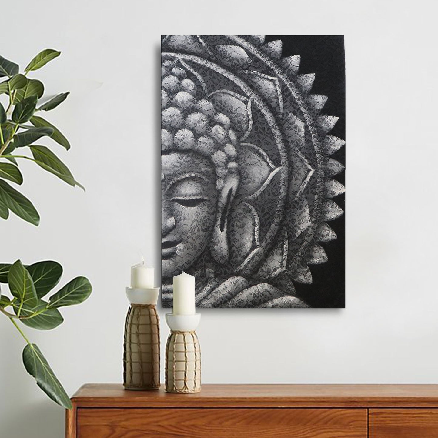 Szürke fél Buddha mandala 60x80 cm