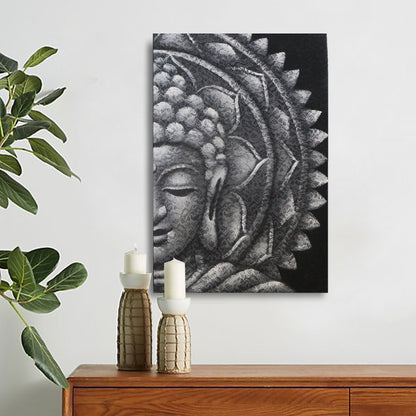 Szürke fél Buddha mandala 60x80 cm