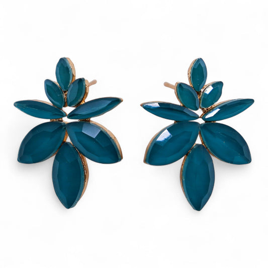 Teal zöld – Vintage üveg – Virágok – Fülbevaló