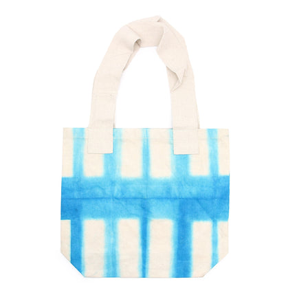 Natúr batikolt pamuttáska (8oz) - 38x42x12cm - Égszínkék blokkok - Natúr fogantyú