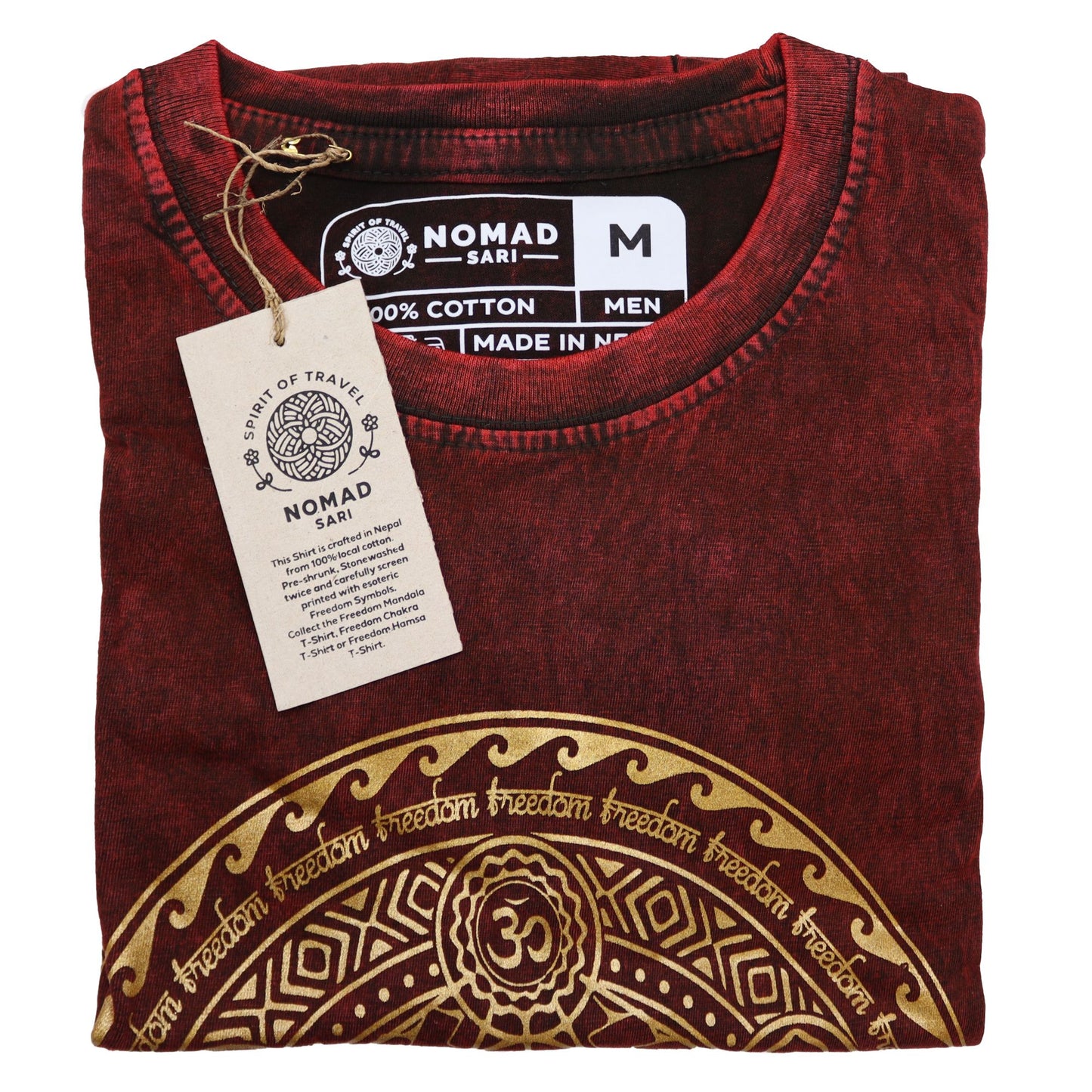 Nomad Sari kőmosott pamut póló – Csakra – Bordó – M-es