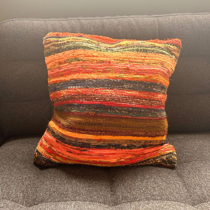 Rag Rug Cushion Covers - 40x40cm - Sunrise Oranges