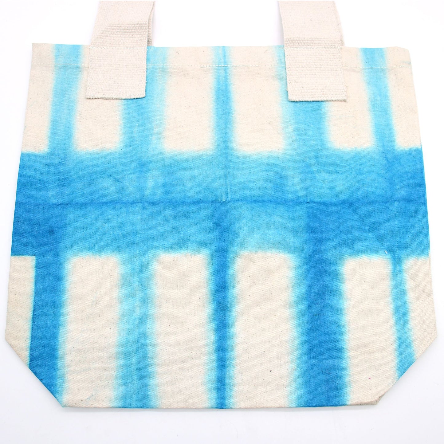 Natúr batikolt pamuttáska (8oz) - 38x42x12cm - Égszínkék blokkok - Natúr fogantyú