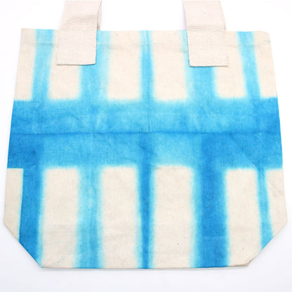 Natúr batikolt pamuttáska (8oz) - 38x42x12cm - Égszínkék blokkok - Natúr fogantyú