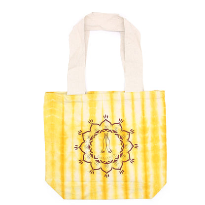 Batikolt pamuttáska (6oz) - 38x42x12cm - Namaste kéz - Sárga - Natúr fogantyú