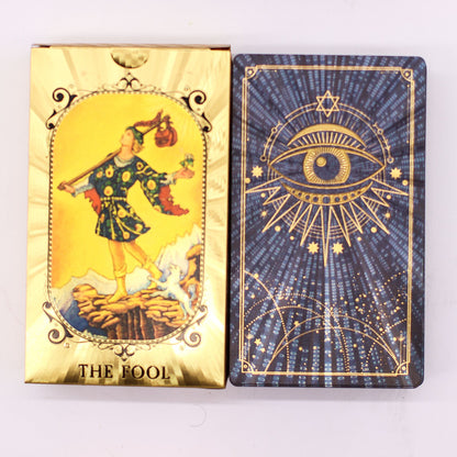 Kék és arany fóliás tarot kártya szett – mindent látó szem – füzettel